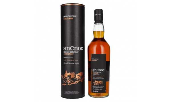 AnCnoc Highland Single Malt Scotch Whisky Sherry Cask Finish Peated Edition 43% Vol. 0,7l dovanų dėžutėje