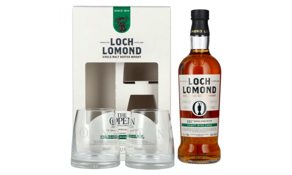Loch Lomond THE OPEN SPECIAL EDITION 153th Royal Portrush Chianti Wine 2025 46% Vol. 0,7l dovanų dėžutėje su 2 taurėmis