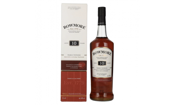 Bowmore 10 Years Old DARK & INTENSE Travel Exclusive 40% Vol. 1l dovanų dėžutėje