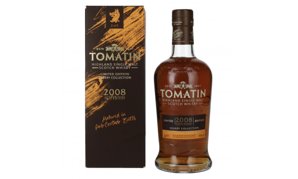 Tomatin 15 Years Old SHERRY COLLECTION Palo Cortado Sherry Butts Limited Edition 2008 46% Vol. 0,7l dovanų dėžutėje
