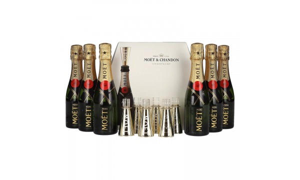 Moët & Chandon Champagne AT HOME PACK 12% Vol. 6x0,2l dovanų dėžutėje with Bottle Sippers, briutas