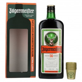 Jägermeister TRAVELLERS' EXCLUSIVE 35% Vol. 1,75l dovanų dėžutėje su 10 metalinių "Shot" taurių