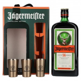Jägermeister TRAVELLERS' EXCLUSIVE 35% Vol. 1l dovanų dėžutėje su 3 metalinėmis šoto taurėmis