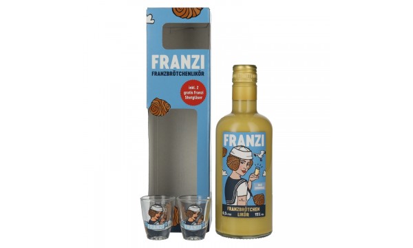 Franzi Franzbrötchen Likör 15% Vol. 0,5l dovanų dėžutėje su 2 šotų stikliukais