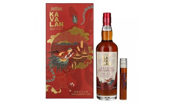 Kavalan TRIPLE SHERRY CASK Single Malt Whisky Dragon Edition 40,9% Vol. 0,7l dovanų dėžutėje su 0,05l miniatura