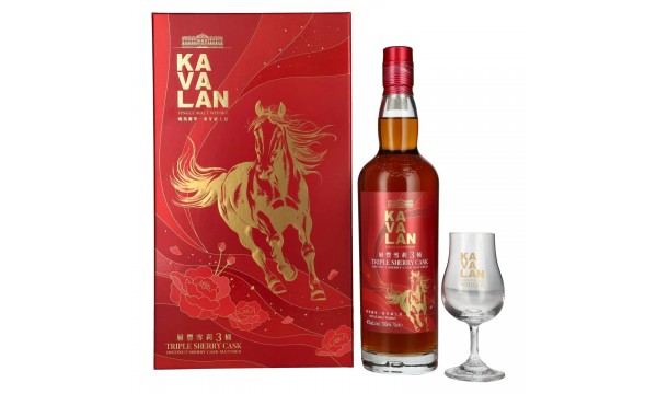 Kavalan Triple Sherry Cask Matured Lunar Horse New Year 2026 40% Vol. 0,7l dovanų dėžutėje su degustacine tsure