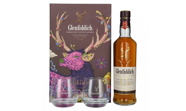 Glenfiddich 15 OUR SOLERA Single Malt Scotch Whisky 40% Vol. 0,7l dovanų dėžutėje su 2 stiklinėmis