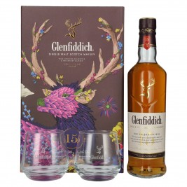 Glenfiddich 15 OUR SOLERA Single Malt Scotch Whisky 40% Vol. 0,7l dovanų dėžutėje su 2 taurėmis