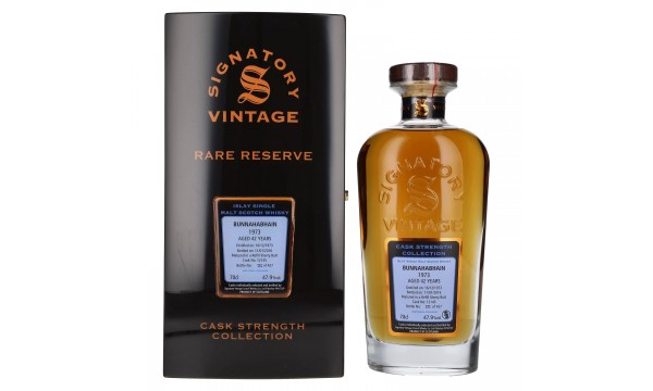 Signatory Vintage BUNNAHABHAIN 42 Years Old RARE RESERVE Cask Strength 1973 47,9% Vol. 0,7l medinėje dėžutėje