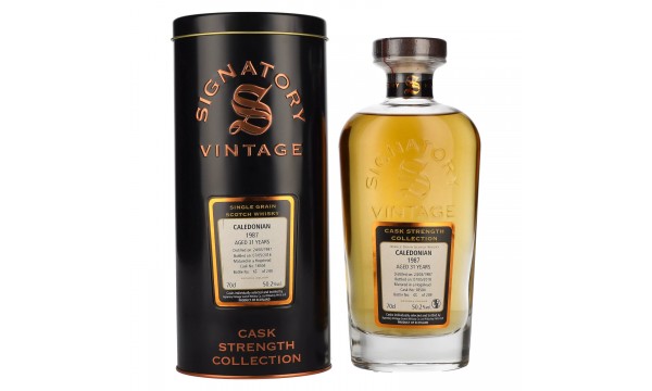 Signatory Vintage CALEDONIAN 31 Years Old Cask Strength 1987 50,2% Vol. 0,7l tinbox dėžutėje Signatory Vintage CALEDONIAN 31 Years Old Cask Strength 1987 50,2% Vol. 0,7l tinbox dėžutėje
