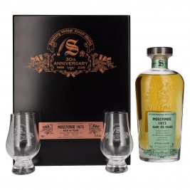 Signatory Vintage MOSSTOWIE 45 Years Old 30th ANNIVERSARY 1973 51,6% Vol. 0,7l medinėje dėžėje su 2 taurėmis