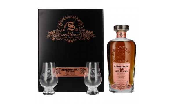 Signatory Vintage GLENGLASSAUGH 40 Years Old 30th ANNIVERSARY 1978 40,9% Vol. 0,7l medinėje dėžėje su 2 stiklinėmis