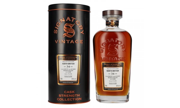 Signatory Vintage NORTH BRITISH 34 Years Old Refill Oloroso Cask Strength #262085 1991 50,4% Vol. 0,7l metalinėje dėžutėje Signatory Vintage NORTH BRITISH 34 Years Old Refill Oloroso Cask Strength #262085 1991 50,4% Vol. 0,7l metalinėje dėžutėje
