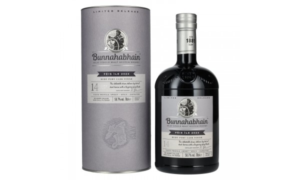 Bunnahabhain 14 Years Old RUBY PORT CASK Matured Limited Release Fèis Ìle 2024 58,7% Vol. 0,7l dovanų dėžutėje