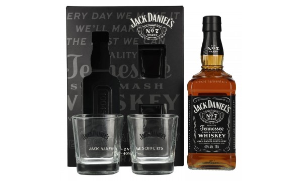 Jack Daniel's Tennessee Whiskey 40% Vol. 0,7l dovanų dėžutėje su 2 Rocks stiklinėmis Jack Daniel's Tennessee Whiskey 40% Vol. 0,7l dovanų dėžutėje su 2 Rocks stiklinėmis