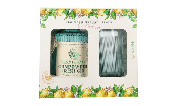 Drumshanbo Gunpowder Irish Gin with Sardinian Citrus 43% Vol. 0,7l dovanų dėžutėje su stikline