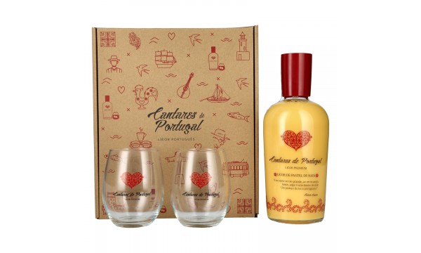Cantares de Portugal Licor de Pastel de Nata 15% Vol. 0,7l dovanų dėžutėje su 2 stiklinėmis
