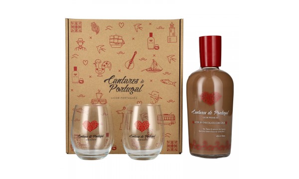 Cantares de Portugal Licor de Chocolate com Ginia 15% Vol. 0,7l dovanų dėžutėje su 2 taurėmis