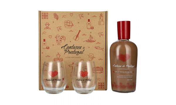 Cantares de Portugal Licor de Chocolate com Ginia 15% Vol. 0,7l dovanų dėžutėje su 2 stiklinėmis