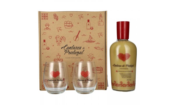 Cantares de Portugal Licor de Bolacha Maria 15% Vol. 0,7l dovanų dėžutėje su 2 taurėmis