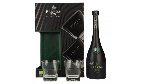 Pravda Vodka BIO 40% Vol. 0,7l dovanų dėžutėje su 2 stiklinėmis