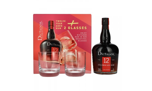Dictador 12 Years Old ICON RESERVE Colombian Rum 40% Vol. 0,7l dovanų dėžutėje su 2 stiklais