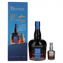 Dictador 20 Years Old ICON RESERVE Colombian Rum 40% Vol. 0,7l dovanų dėžutėje su Dictador XO Insolent Miniatur 0,05l