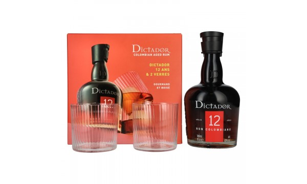 Dictador 12 Years Old ICON RESERVE Colombian Rum 40% Vol. 0,7l dovanų dėžutėje su 2 stiklais