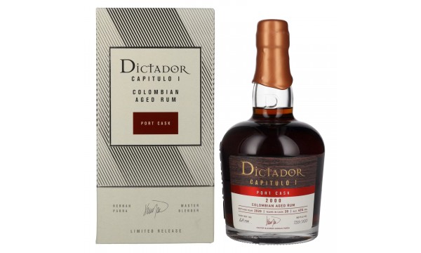 Dictador CAPITULO I 20 Years Old Port Cask Colombian Aged Rum 2000 43% Vol. 0,7l dovanų dėžutėje Dictador CAPITULO I 20 Years Old Port Cask Colombian Aged Rum 2000 43% Vol. 0,7l dovanų dėžutėje