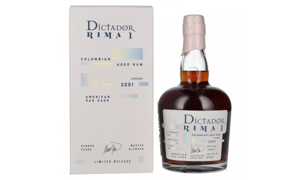 Dictador RIMA 1 21 Years Old AMERICAN OAK Cask Vintage 2001 44% Vol. 0,7l dovanų dėžutėje