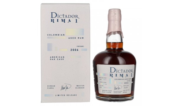 Dictador RIMA 1 16 Years Old AMERICAN OAK Cask Vintage 2006 42% Vol. 0,7l dovanų dėžutėje