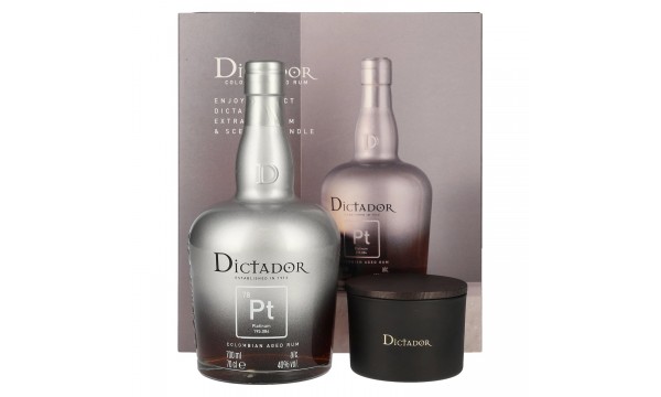 Dictador PLATINUM Colombian Aged Rum 40% Vol. 0,7l dovanų dėžutėje with Kerze