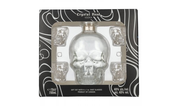 Crystal Head Vodka 40% Vol. 0,7l dovanų dėžutėje su 4 šotų taurelėmis