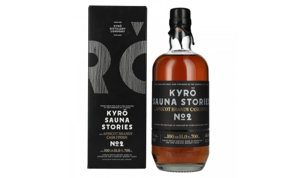 KYRÖ SAUNA STORIES Apricot Brandy Cask Finish No. 2 51% Vol. 0,7l dovanų dėžutėje KYRÖ SAUNA STORIES Apricot Brandy Cask Finish No. 2 51% Vol. 0,7l dovanų dėžutėje