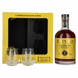 Ron Espero Caribbean Banana Rum Liqueur 40% Vol. 0,7l dovanų dėžutėje su 2 stiklinėmis