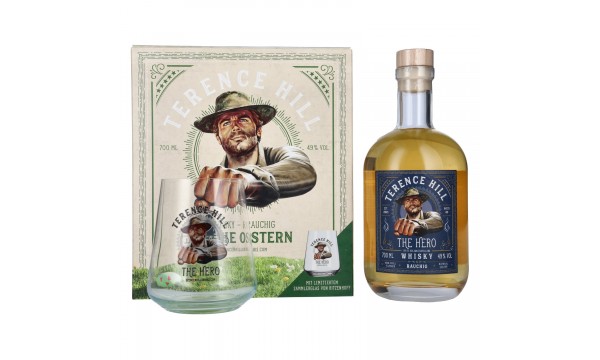Terence Hill THE HERO Whisky Rauchig FROHE OSTERN Edition 49% Vol. 0,7l dovanų dėžutėje su limituoto leidimo taure