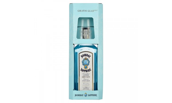 Bombay SAPPHIRE London Dry Gin 40% Vol. 0,7l dovanų dėžutėje su stikliuku