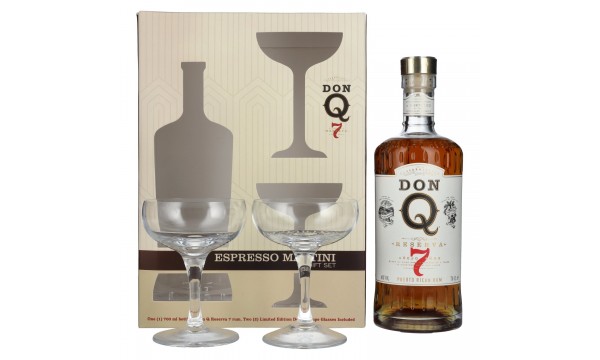 Don Q RESERVA Añejo 7 Años Puerto Rican Rum 40% Vol. 0,7l dovanų dėžutėje su 2 stiklais