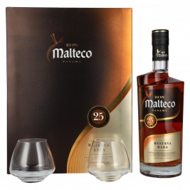 Ron Malteco 25 Years Old Reserva Rara 40% Vol. 0,7l dovanų dėžutėje su 2 stiklinėmis