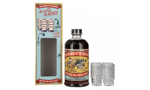 Shanky's Whip The Original Black Liqueur and Whiskey Blend 33% Vol. 0,7l dovanų dėžutėje su 4 taurėmis