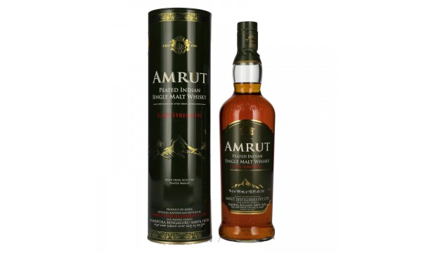 Amrut PEATED Indian Single Malt Whisky CASK STRENGTH 62,8% Vol. 0,7l dėžutėje
