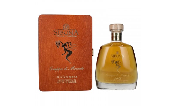 Sibona RISERVA SPECIALE Grappa di Moscato MILLESIMATA 2012 44% Vol. 0,7l medinėje dėžutėje