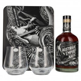 Austrian Empire Navy RESERVA 1863 Spirit Drink 40% Vol. 0,7l dovanų dėžutėje su 2 stiklinėmis