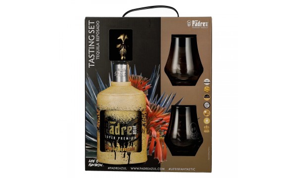Padre Azul Super Premium Tequila Reposado 100% Agave 40% Vol. 0,7l Dovanų dėžutėje su 2 stiklinėmis