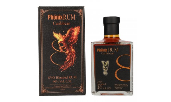 Phönix 8 Years Old Blended Caribbean Rum Black Design 40% Vol. 0,5l dovanų dėžutėje