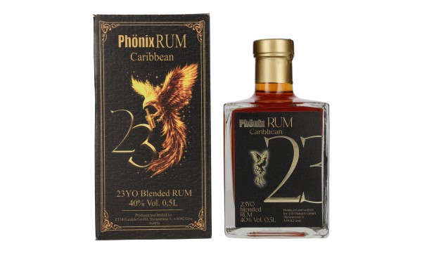 Phönix 23 Years Old Blended Caribbean Rum Black Design 40% Vol. 0,5l dovanų dėžutėje Phönix 23 Years Old Blended Caribbean Rum Black Design 40% Vol. 0,5l dovanų dėžutėje