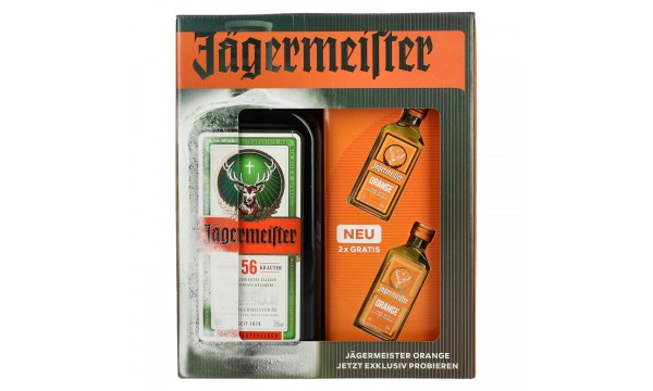 Jägermeister On Pack 34,9% Vol. 0,7l + 2vnt Jägermeister Orange 0,02l dovanų rinkinys Jägermeister On Pack 34,9% Vol. 0,7l + 2vnt Jägermeister Orange 0,02l dovanų rinkinys